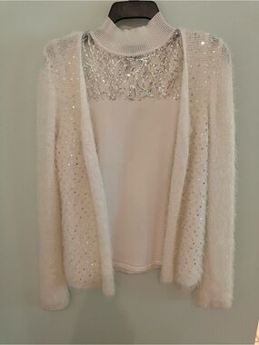 Women’s Cream Sequined Sweater Set